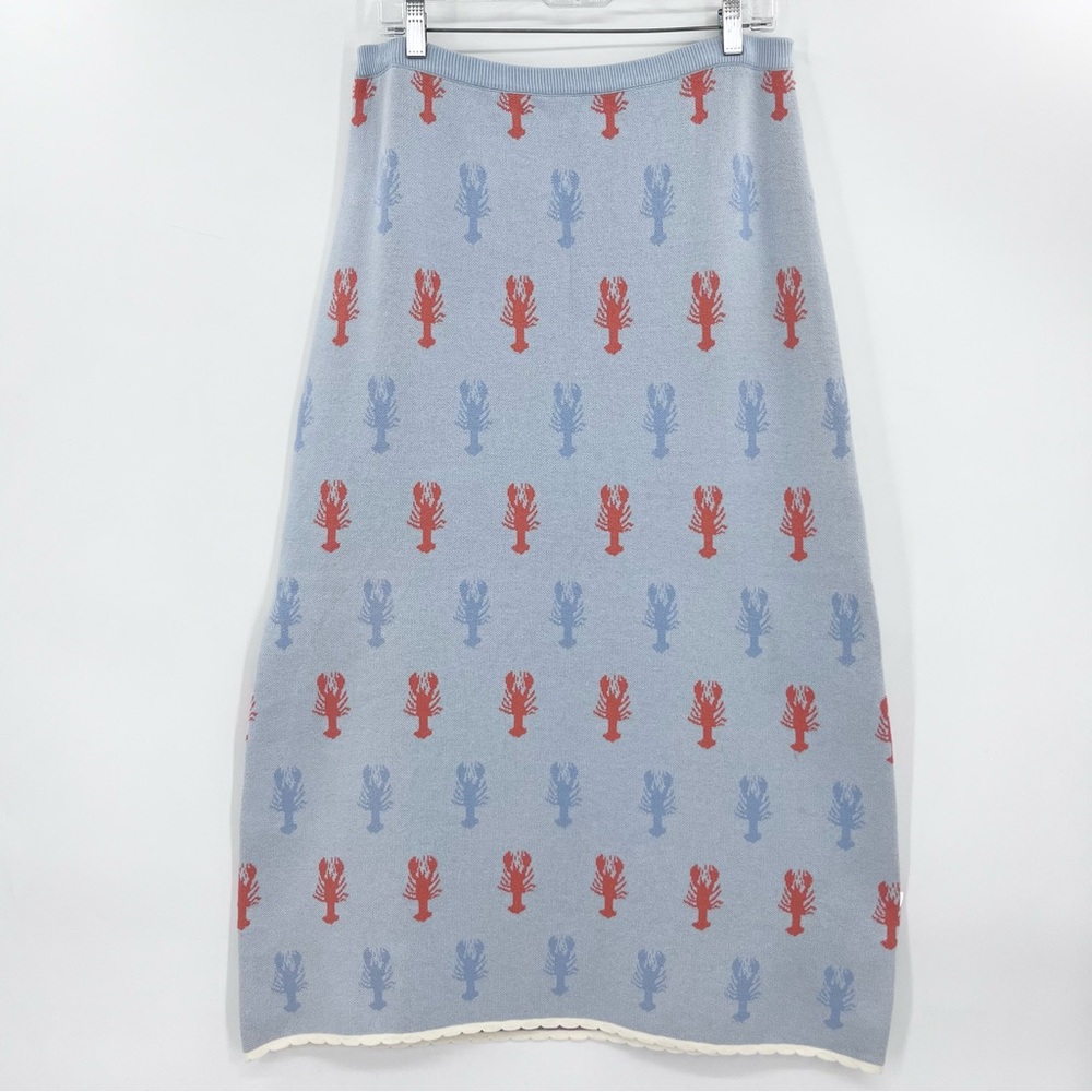 NWT Le Lis Collection Blue Lobster Sweater Knit A-Line Midi Skirt Size Large